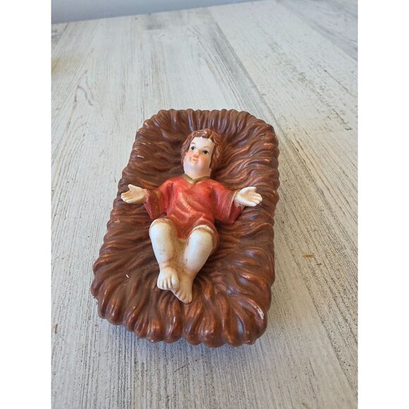 Vintage ceramic baby Jesus crib Nativity figurine statue - Picture 1 of 8